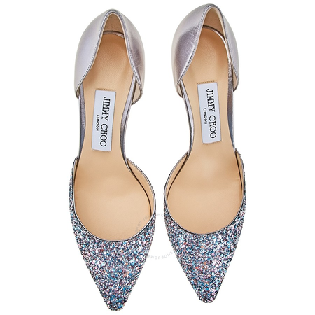 Jimmy Choo Ladies High Heel Pump Pumps Pink, Silver Esther 85Pt Glit Fab Lth ESTHER 85 QSZ  BUBBLEGUM MX/STEE
