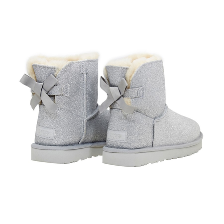 UGG Ladies Classic Canterbury Silver Mini Bailey Bow Glitter 1100053 SLVR