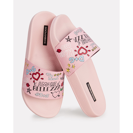 Dolce and Gabbana Dolce & Gabbana Ladies Slipper in Soft Pink and Beach Graffiti CW0047 AU602 HEP52