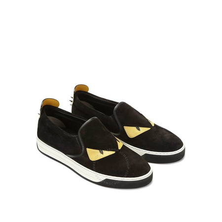 Fendi Men's Italian Luxury Black Shoes Slip On Bugs With Yellow Eye 7E0904-2VB-F0Y2V