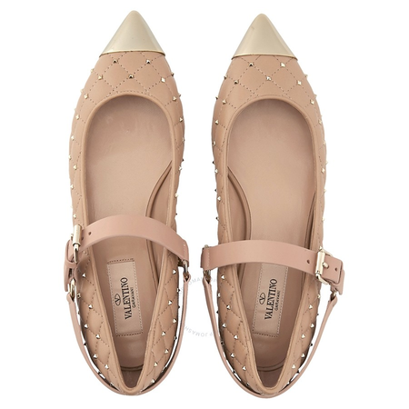 Valentino Valentino Pointy-Toe Studded Ballet Flats in Beige S0E31RZB-BG