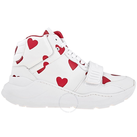 Burberry Ladies Lace Up Runway Red White Heart High-Top Sneakers 4078197