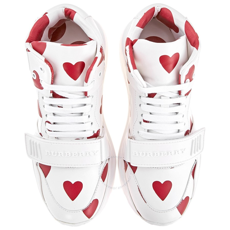 Burberry Ladies Lace Up Runway Red White Heart High-Top Sneakers 4078197