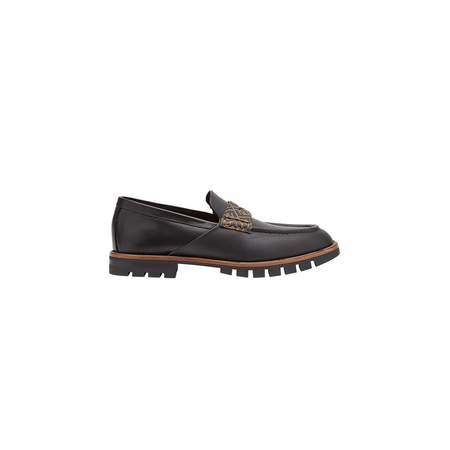 Fendi Men's Italian Luxury Shoes FF Logo Slip-on Black and Brown Loafers 7D1171-A3XE-F13T8