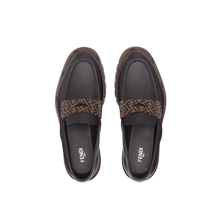 Fendi Men's Italian Luxury Shoes FF Logo Slip-on Black and Brown Loafers 7D1171-A3XE-F13T8
