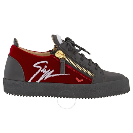 Giuseppe Zanotti Ladies Black Red Velvet Hearts Sneakers RW80075/002