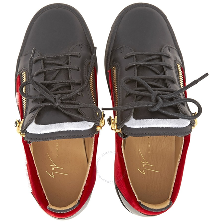 Giuseppe Zanotti Ladies Black Red Velvet Hearts Sneakers RW80075/002