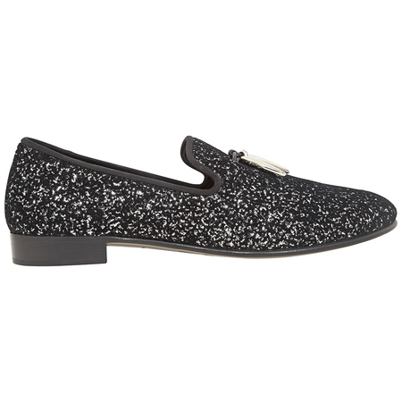 Giuseppe Zanotti Men's Black, Silver Loafer Gliter Shark Tooth IU80004