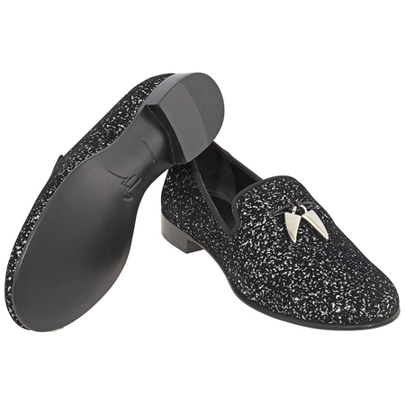 Giuseppe Zanotti Men's Black, Silver Loafer Gliter Shark Tooth IU80004