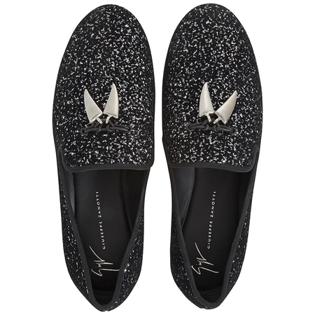Giuseppe Zanotti Men's Black, Silver Loafer Gliter Shark Tooth IU80004