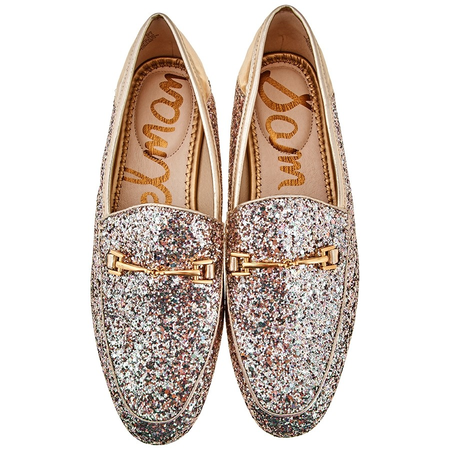 Sam Edelman Ladies Gold Flat Loafer All Glitter LORAINE GLITTER MOLTEN GOLD
