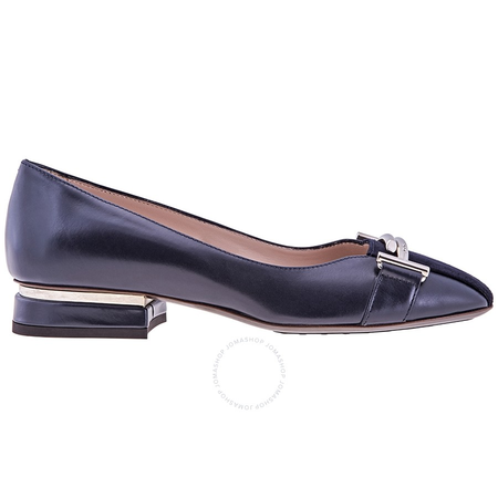 Tod's Ladies Flats Navy Ballerina 3cm Db T Slvr Bukl- Size 35 UK / 5 US XXW09B0Z66AJPEU824