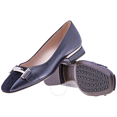 Tod's Ladies Flats Navy Ballerina 3cm Db T Slvr Bukl- Size 35 UK / 5 US XXW09B0Z66AJPEU824
