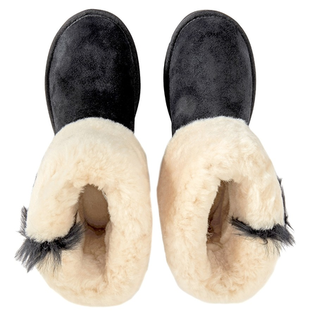 UGG UGG Classic Mini Wisp Cuff Black Suede Sheepskin Boots 1101039 BLK
