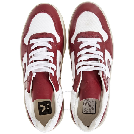 Veja Men's V-10 Basket Mesh White Burgundy Sneakers VX011801 WHITE_MARSALA_MARSALA