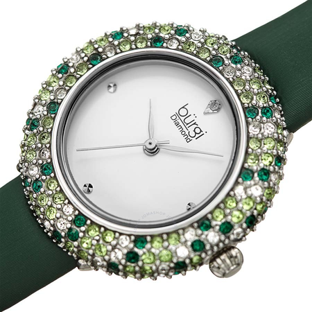 Burgi Diamond Crystal Silver Dial Ladies Watch BUR227GN
