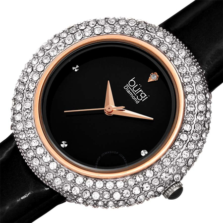 Burgi Ladies Diamond Swarovski Crystal Sparkling Dial Leather Strap Watch BUR199BKR