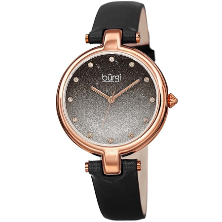 Burgi Ladies Glitter Ombre Swarovski Crystal Dial Genuine Leather Strap Watch BUR225BK