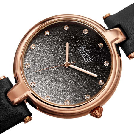 Burgi Ladies Glitter Ombre Swarovski Crystal Dial Genuine Leather Strap Watch BUR225BK