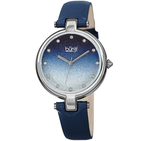 Burgi Ladies Glitter Ombre Swarovski Crystal Dial Genuine Leather Strap Watch BUR225BU