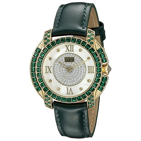 Burgi Mother Of Pearl Dial Ladies Green Crystal Watch BUR156GN