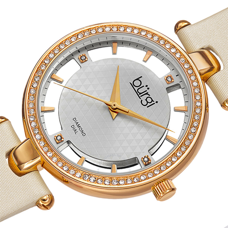 Burgi Beige Satin Strap Gold-Tone Diamond Dial Ladies Watch BUR104WTG