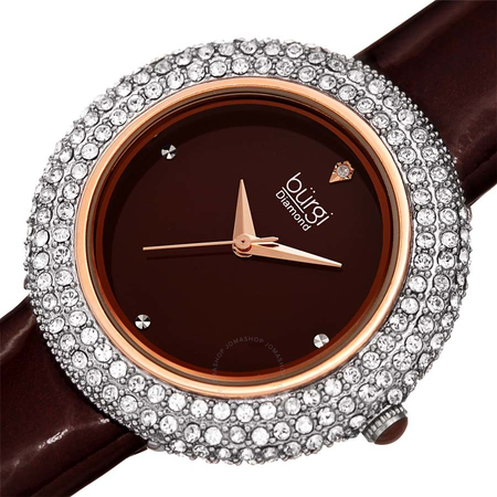 Burgi Ladies Diamond Swarovski Crystal Sparkling Dial Leather Strap Watch BUR199BR