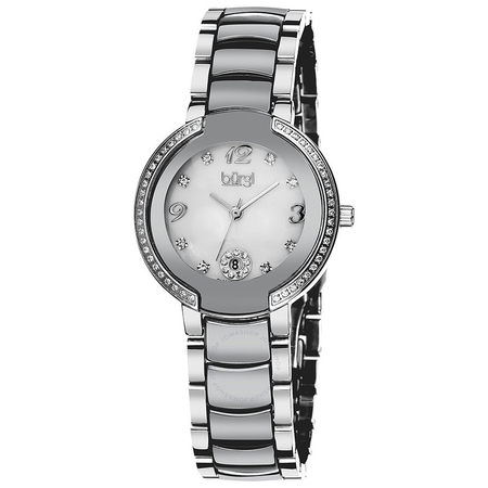 Burgi Mother of Pearl Dial Silver-tone Ceramic and Stainless Steel Ladies Watch BUR072SL