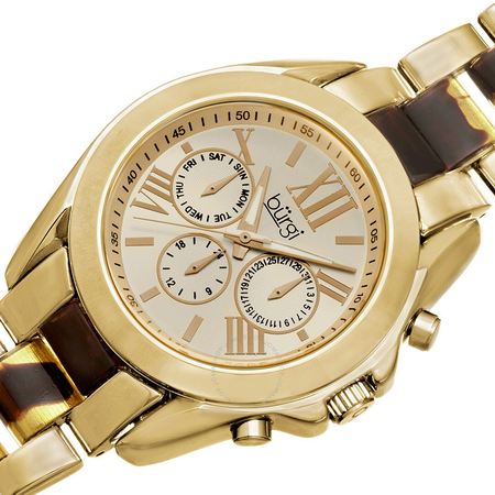 Burgi Multi-Function Gold-tone Dial and Tortoise-shell Resin Ladies Watch BUR094YG