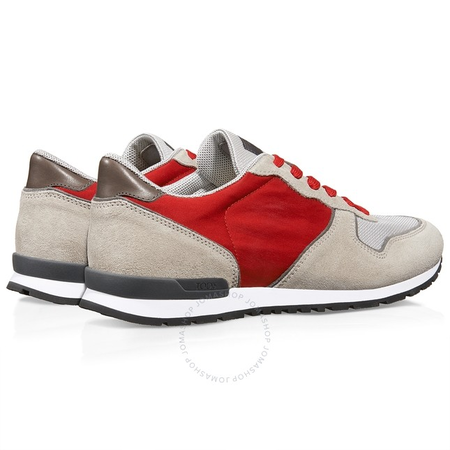 Tod's Men's High-Tech Fabric Suede Sneakers in Dark Ice/Clay/Red XXM0VJ0L8108NU5RT6