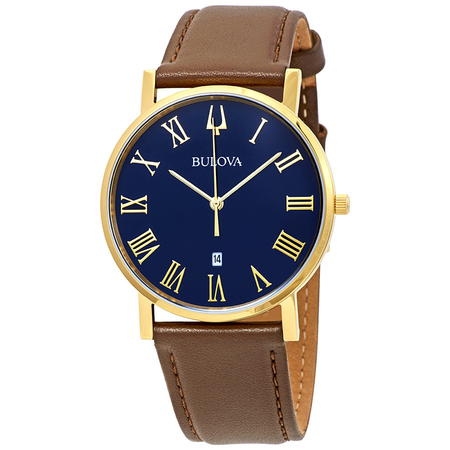 Bulova Classic Dark Blue Dial Dark Brown Leather Men's Watch 97B177