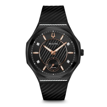 Bulova CURV Quartz Diamond Black Dial Ladies Watch 98R240