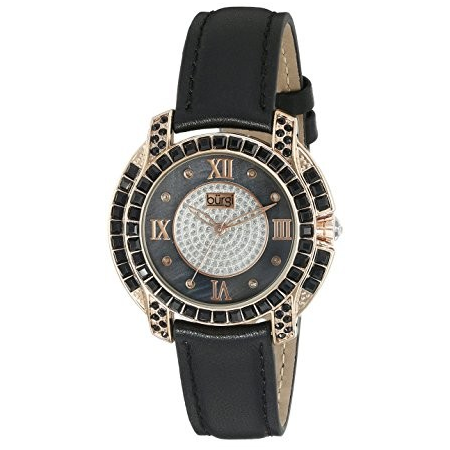 Burgi Black Mother Of Pearl Dial Ladies Leather Watch BUR156BKR