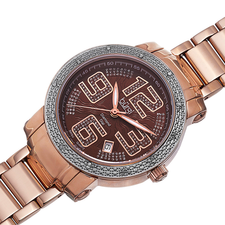 Burgi Rose Gold-tone Stainless Steel Diamond Bezel Ladies Watch BUR091RG