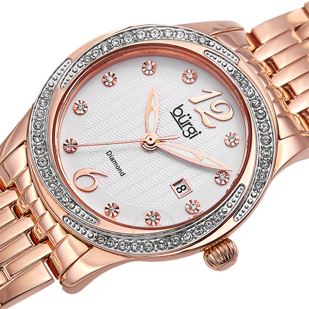 Burgi Silver Dial Rose Gold-tone Case Crystal Bezel Ladies Watch BUR102RG