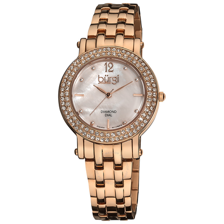 Burgi White Mother of Pearl Dial Ladies Watch BUR079RG