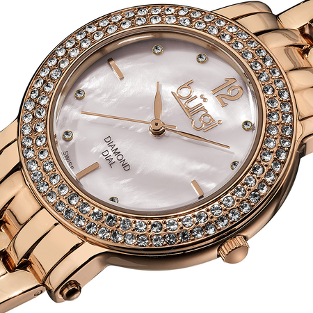 Burgi White Mother of Pearl Dial Ladies Watch BUR079RG