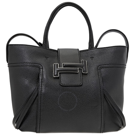 Tod's Medium Double T Leather Tote- Black XBWDOTA0300K59B999