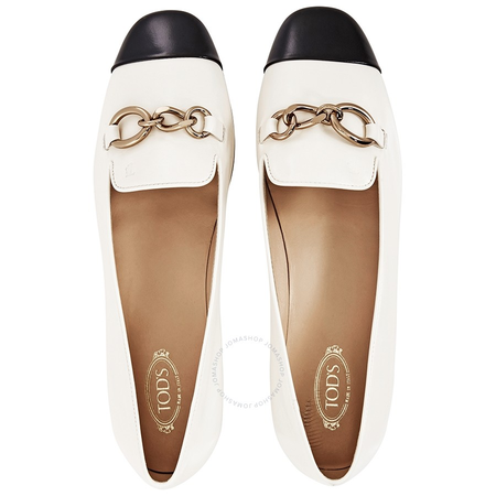 Tod's Womens Chain Detail Leather Ballet Flats in White/ Black XXW13A0S840FZT0H62