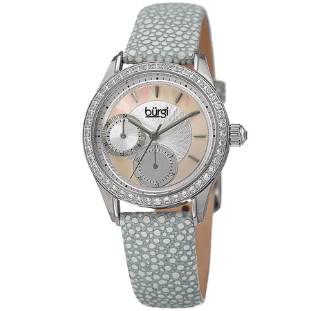 Burgi Mother Of Pearl Dial Ladies Grey Polka Dot Watch BUR160GY