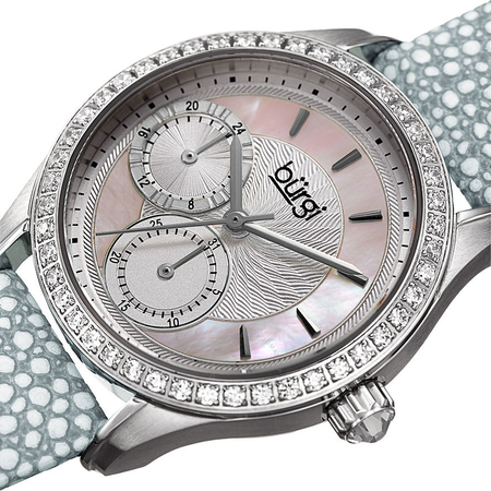 Burgi Mother Of Pearl Dial Ladies Grey Polka Dot Watch BUR160GY