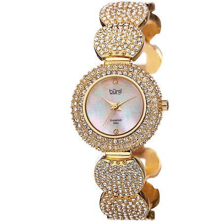 Burgi Mother of Pearl Diamond Dial Gold-tone Base Metal Case Ladies Watch BUR109YG