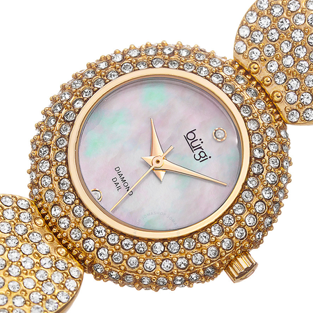 Burgi Mother of Pearl Diamond Dial Gold-tone Base Metal Case Ladies Watch BUR109YG