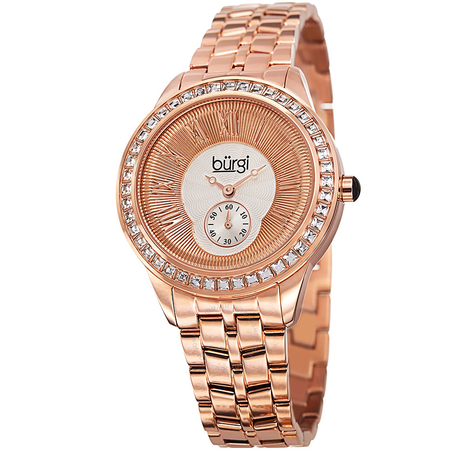 Burgi Silver and Gold Dial Rose Gold-tone Steel Case Ladies Watch BUR106RG
