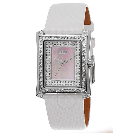 Burgi White Leather Blue Mother of Pearl Dial Ladies Watch BUR088WT