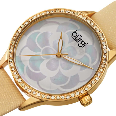 Burgi White Mother of Pearl Dial Ladies Watch BUR203YG