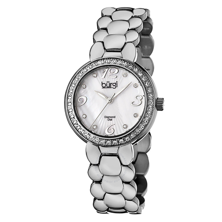 Burgi White Mother of Pearl Dial Stainless Steel Bracelet Ladies Watch BUR084SS