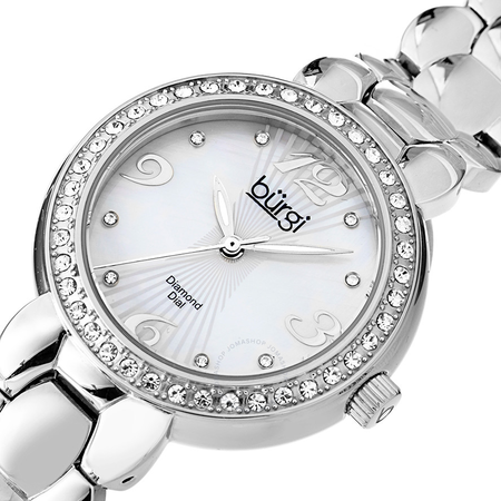 Burgi White Mother of Pearl Dial Stainless Steel Bracelet Ladies Watch BUR084SS