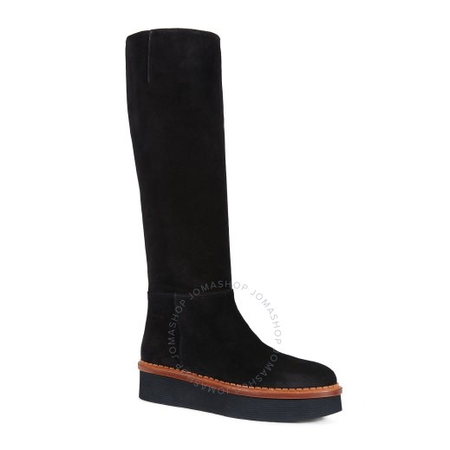 Tod's Womens Suede Knee High Platform Boots in Black XXW03A0S210BYEB999