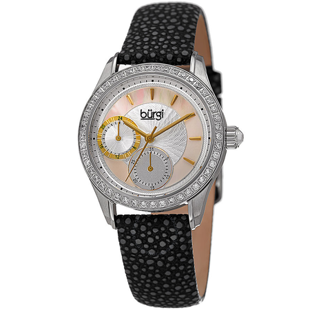 Burgi Mother Of Pearl Dial Ladies Black Polka Dot Leather Watch BUR160BK